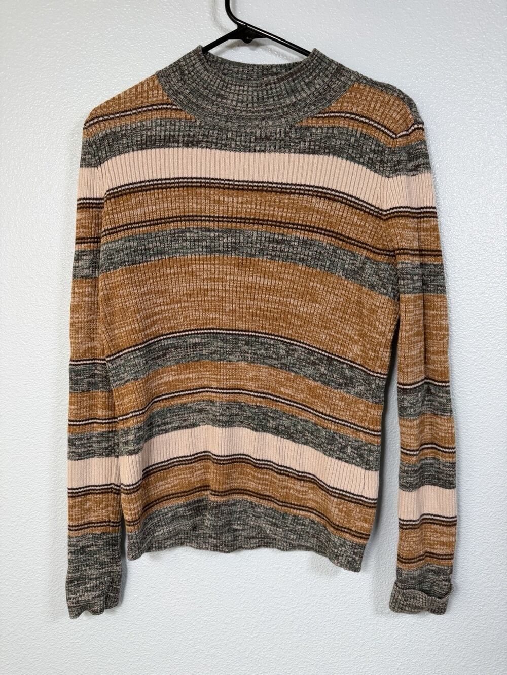 prAna Organic Cotton Acadia Mock Neck Ribbed Striped Sweater L Multicolor